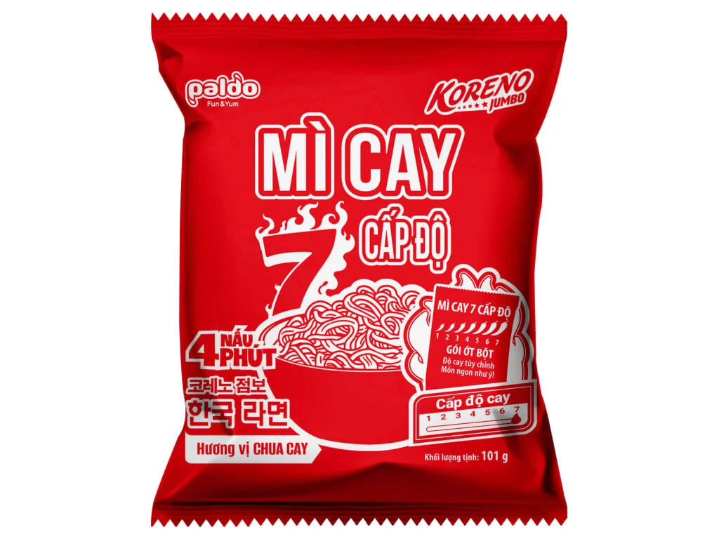 Lốc 10 gói mì cay Koreno Jumbo 7 cấp độ vị chua cay 101g - Ảnh 2