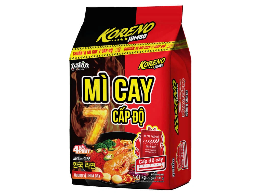 Lốc 10 gói mì cay Koreno Jumbo 7 cấp độ vị chua cay 101g
