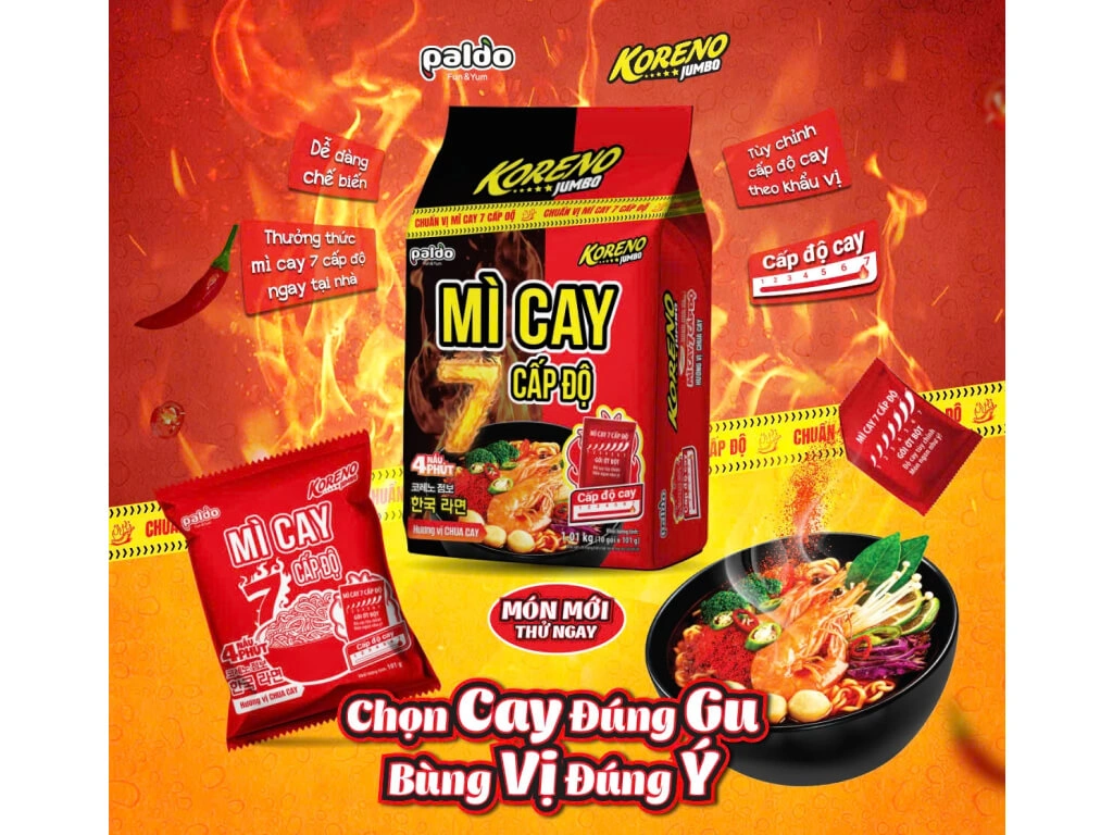 Lốc 10 gói mì cay Koreno Jumbo 7 cấp độ vị chua cay 101g - Ảnh 3