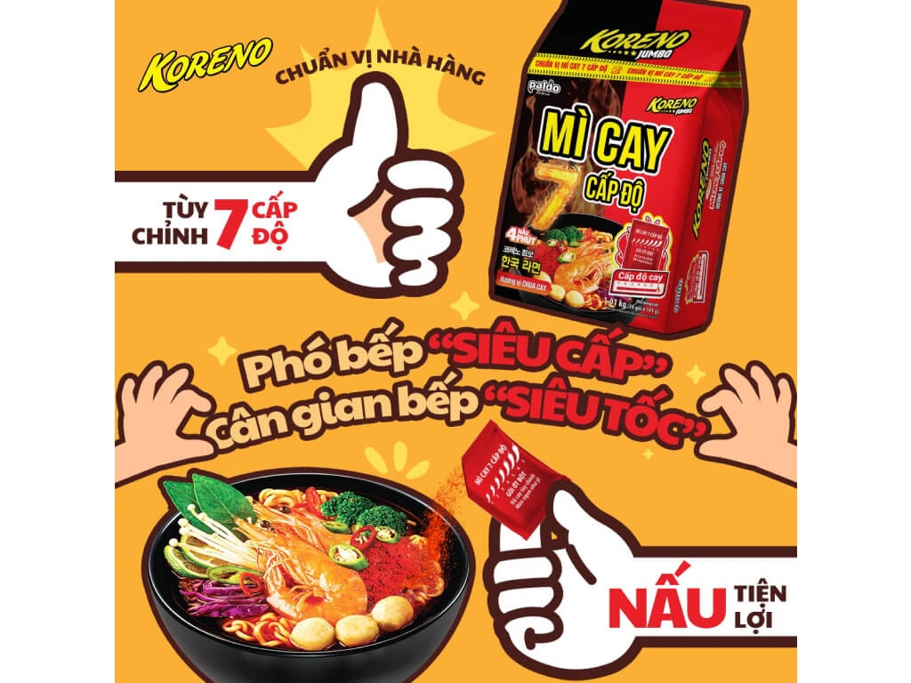 Lốc 10 gói mì cay Koreno Jumbo 7 cấp độ vị chua cay 101g - Ảnh 4