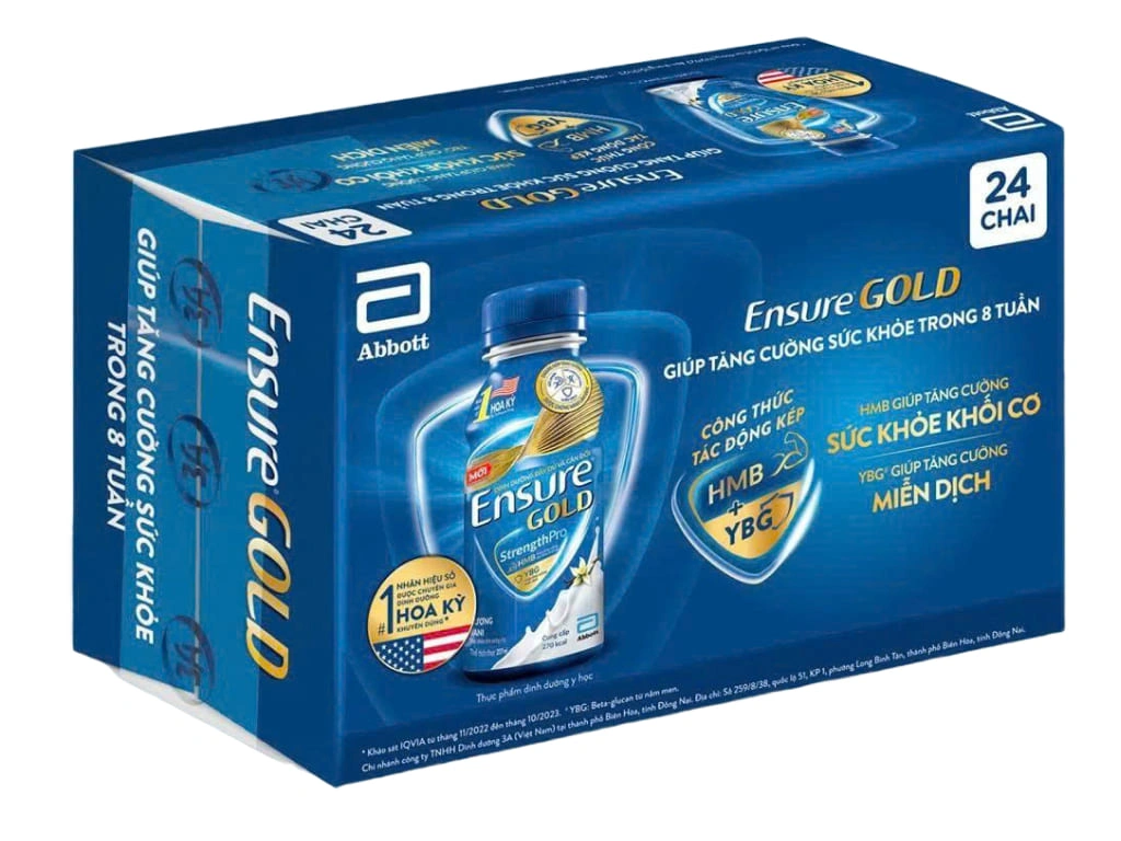 Thùng 24 chai sữa bột pha sẵn Ensure Gold hương vani 237ml