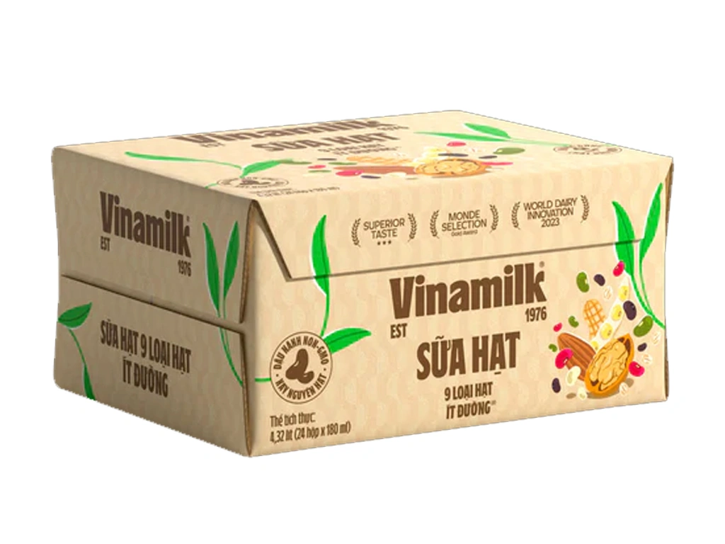 Thùng 24 hộp sữa hạt ít đường Vinamilk 9 loại hạt 180ml