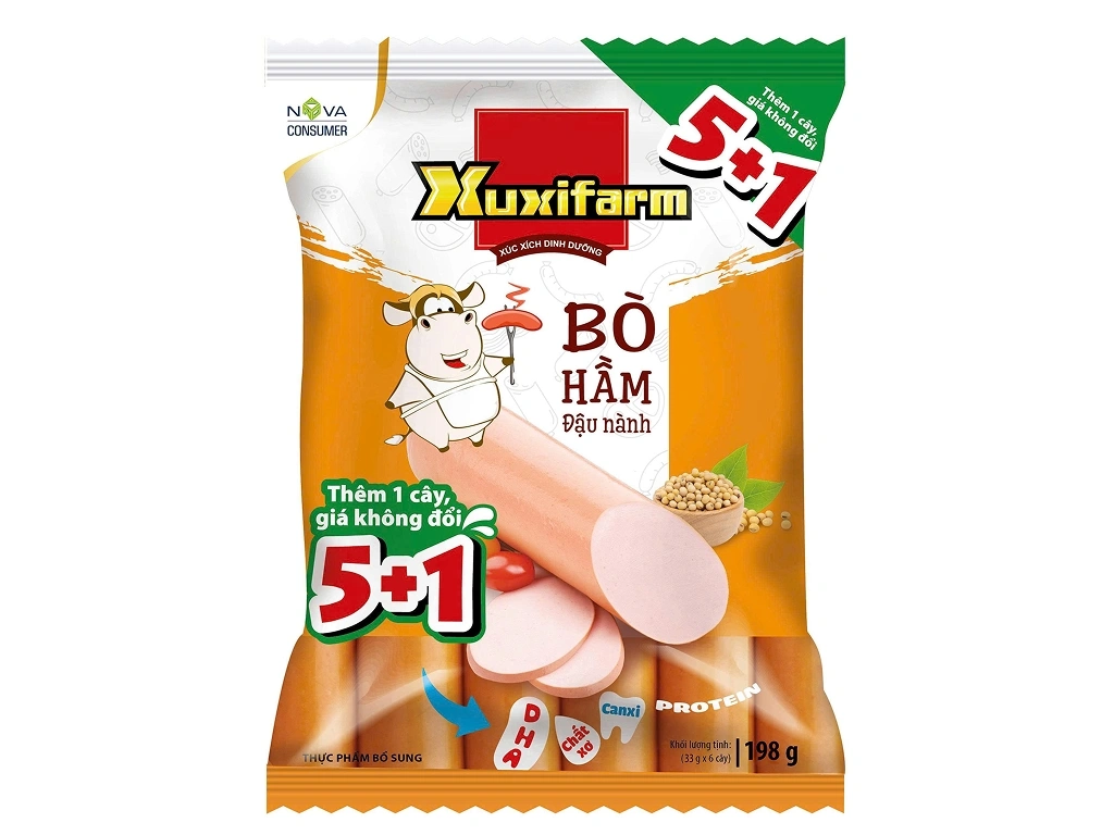 Xúc xích vị bò hầm đậu nành Xuxifarm cây 198g